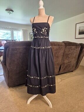 NWT Free Assembly Navy Strappy Floral Embroidered Midi Dress Size XS